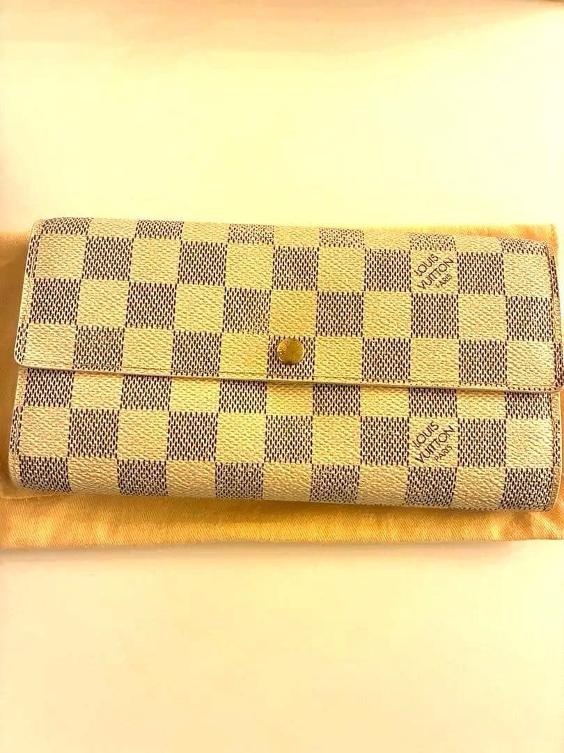 Louis Vuitton 長財布 チェック柄 アイボリー/グレー