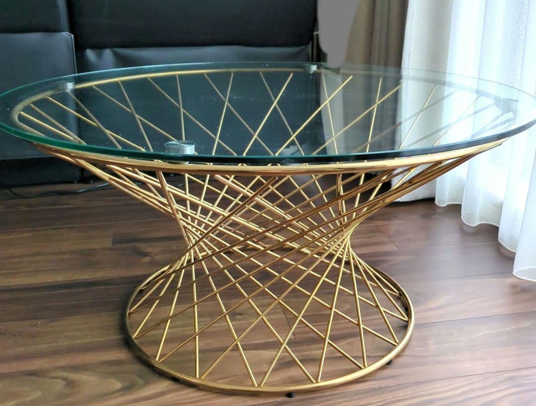 最終SALE！美品マーリアクリア×ゴールド円形センターテーブル