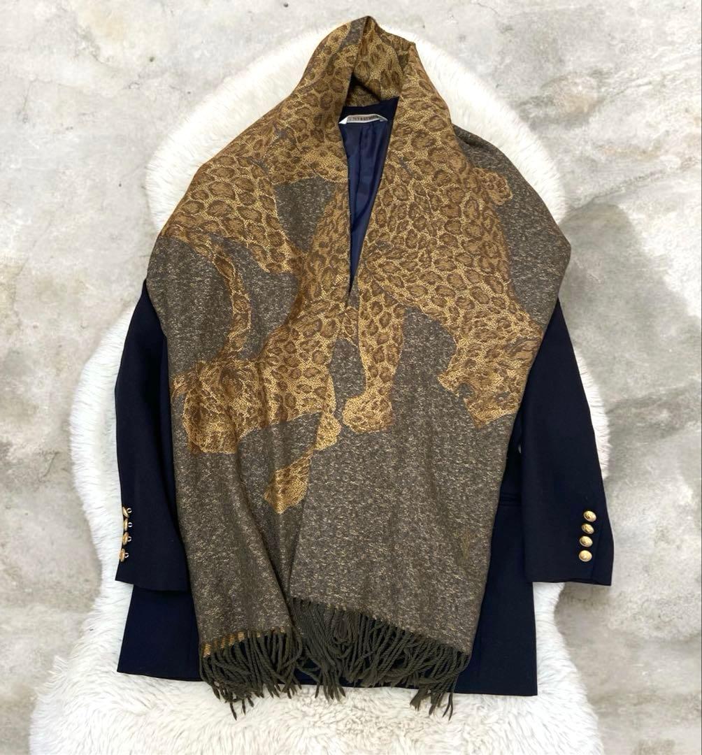 YSL サンローラン ヒョウ柄 大判ストール シルク×ウール　ヴィンテージ