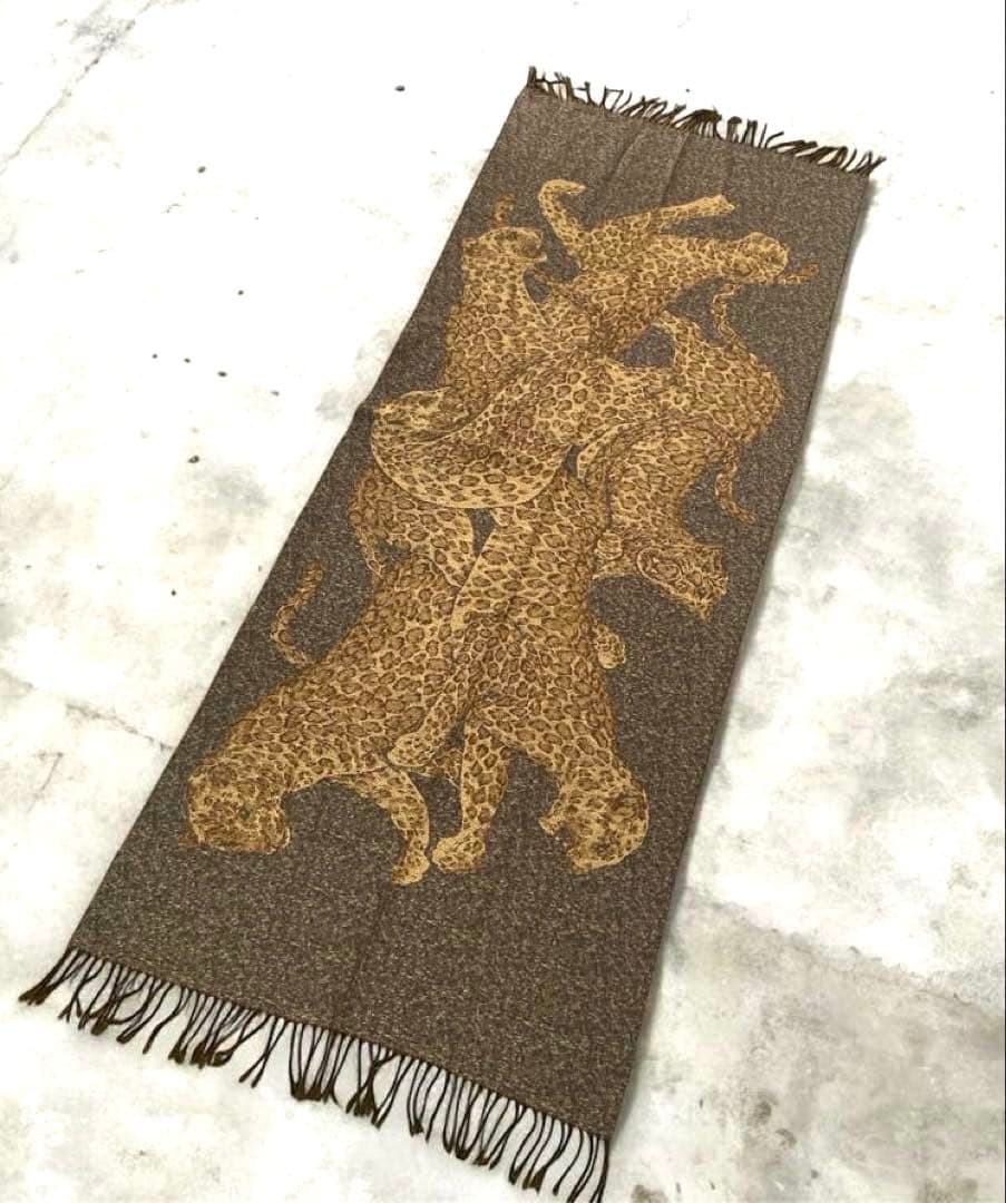 YSL サンローラン ヒョウ柄 大判ストール シルク×ウール　ヴィンテージ