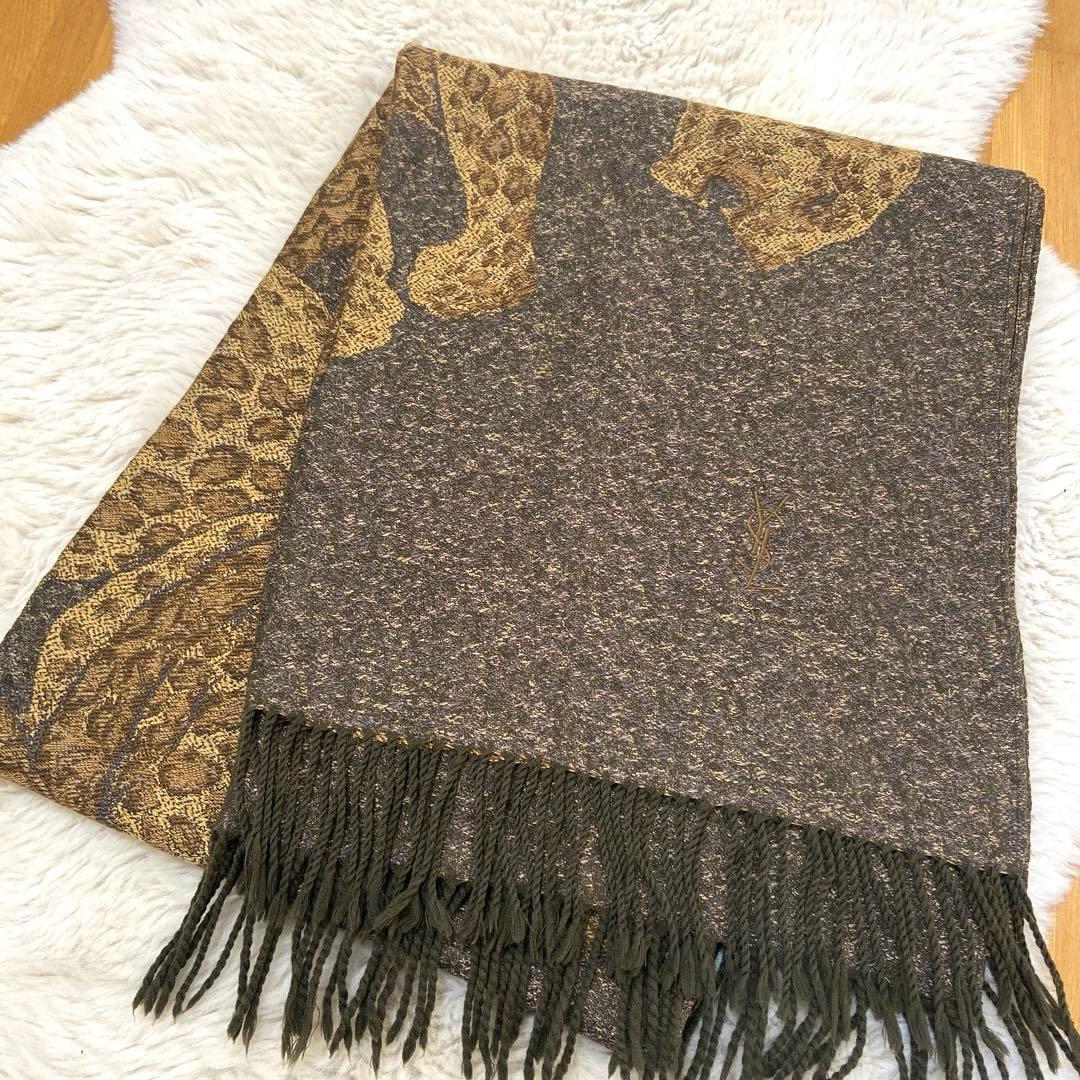 YSL サンローラン ヒョウ柄 大判ストール シルク×ウール　ヴィンテージ