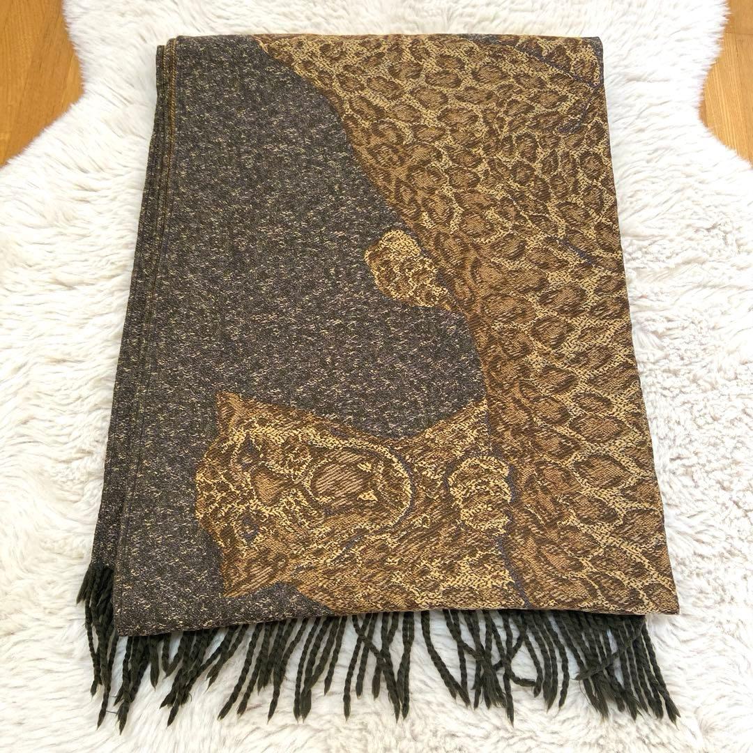 YSL サンローラン ヒョウ柄 大判ストール シルク×ウール　ヴィンテージ