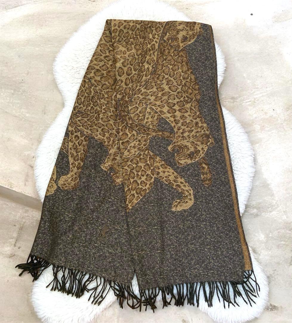 YSL サンローラン ヒョウ柄 大判ストール シルク×ウール　ヴィンテージ