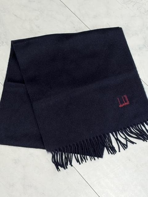 新品タグ付★ダンヒル　カシミアマフラー 濃紺 31㎝×138㎝ スコットランド製