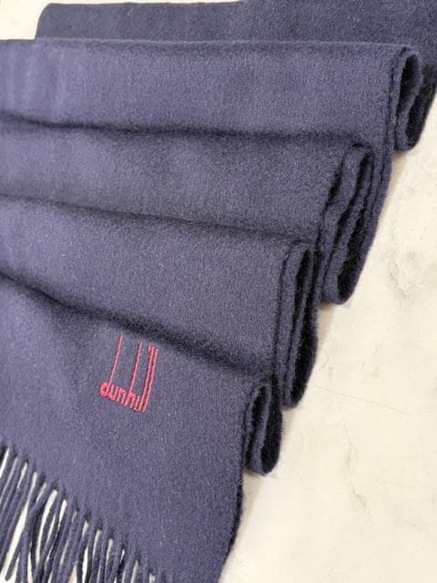 新品タグ付★ダンヒル　カシミアマフラー 濃紺 31㎝×138㎝ スコットランド製