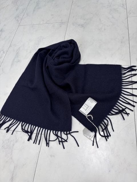 新品タグ付★ダンヒル　カシミアマフラー 濃紺 31㎝×138㎝ スコットランド製