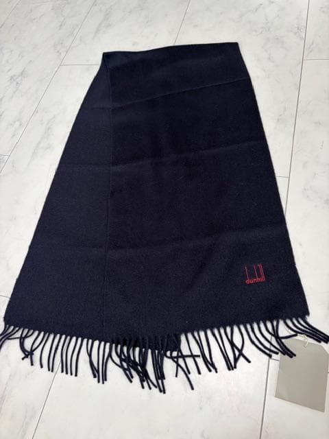 新品タグ付★ダンヒル　カシミアマフラー 濃紺 31㎝×138㎝ スコットランド製