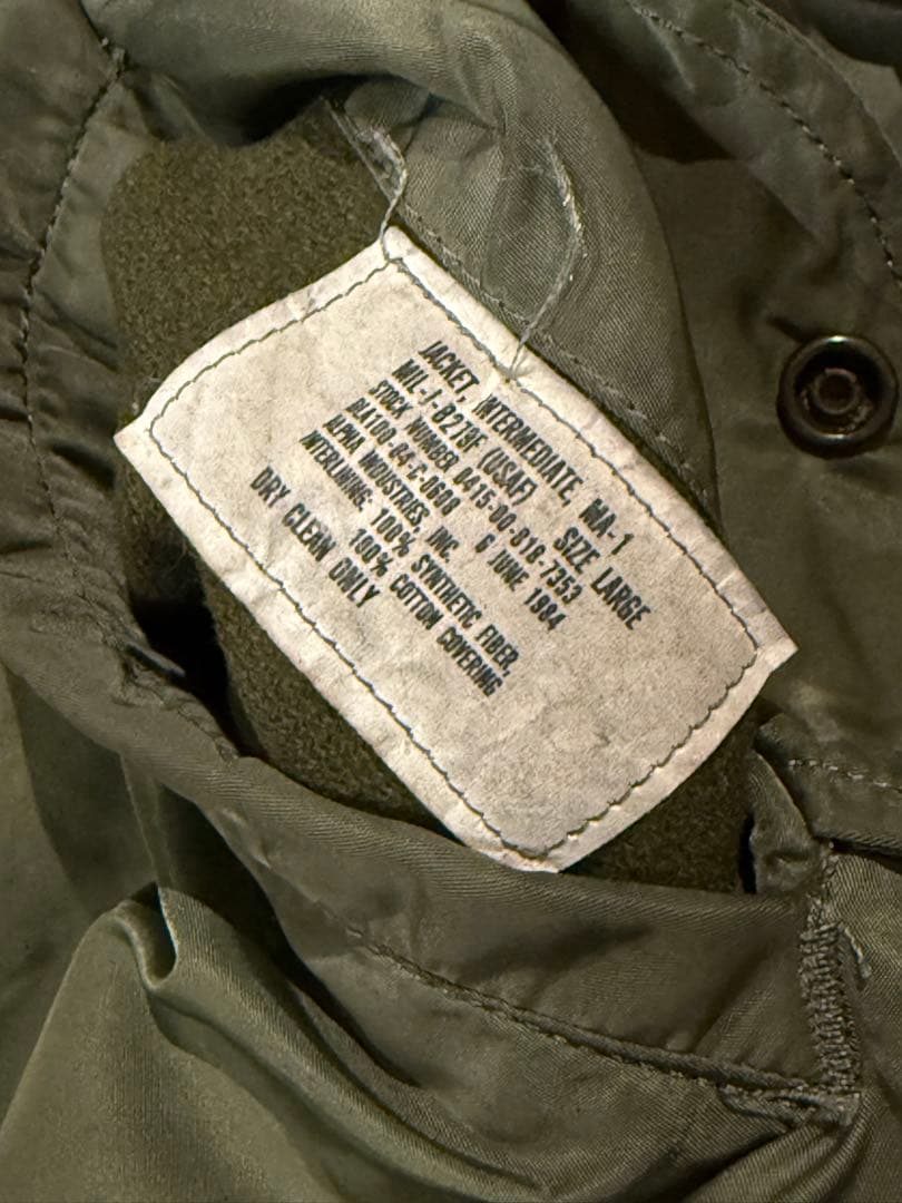 ★縦ステッチ！リブ穴なし！米軍実物80s MA-1 Fタイプ グランドクルー