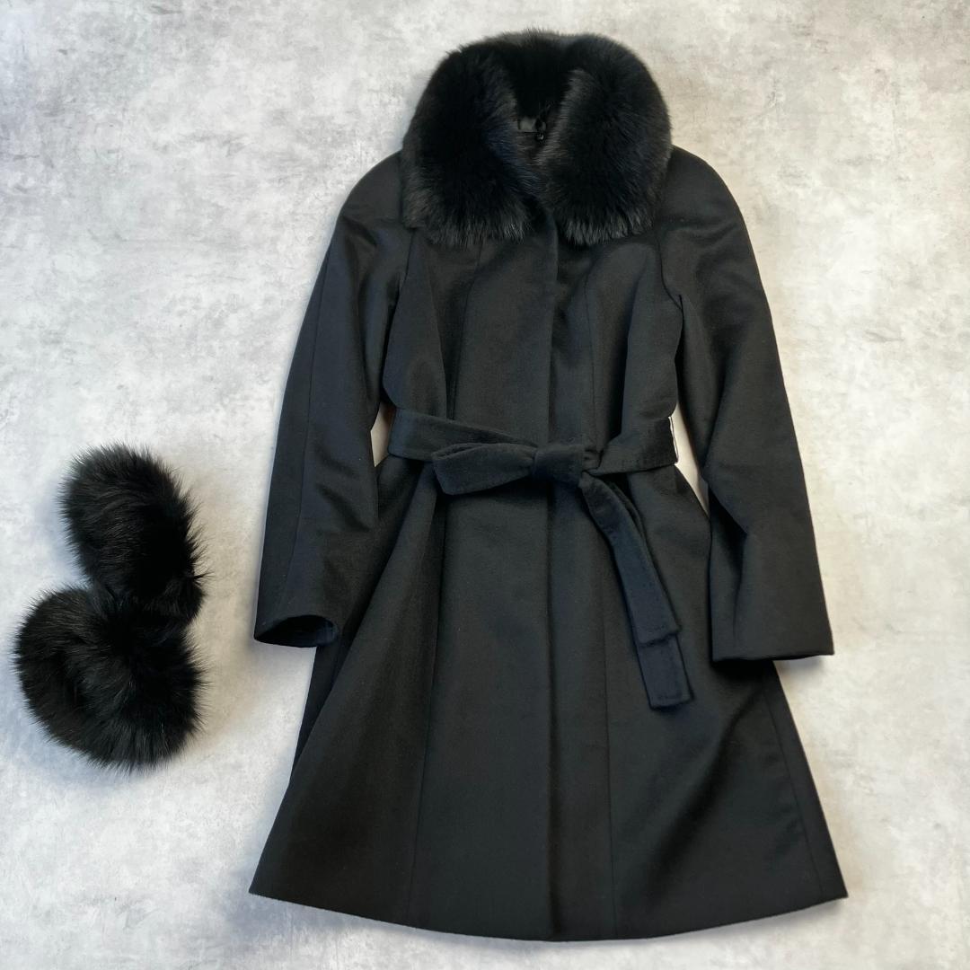 美品　定価11万　カシミヤ100％ブルーフォックスブラックコート　黒　714