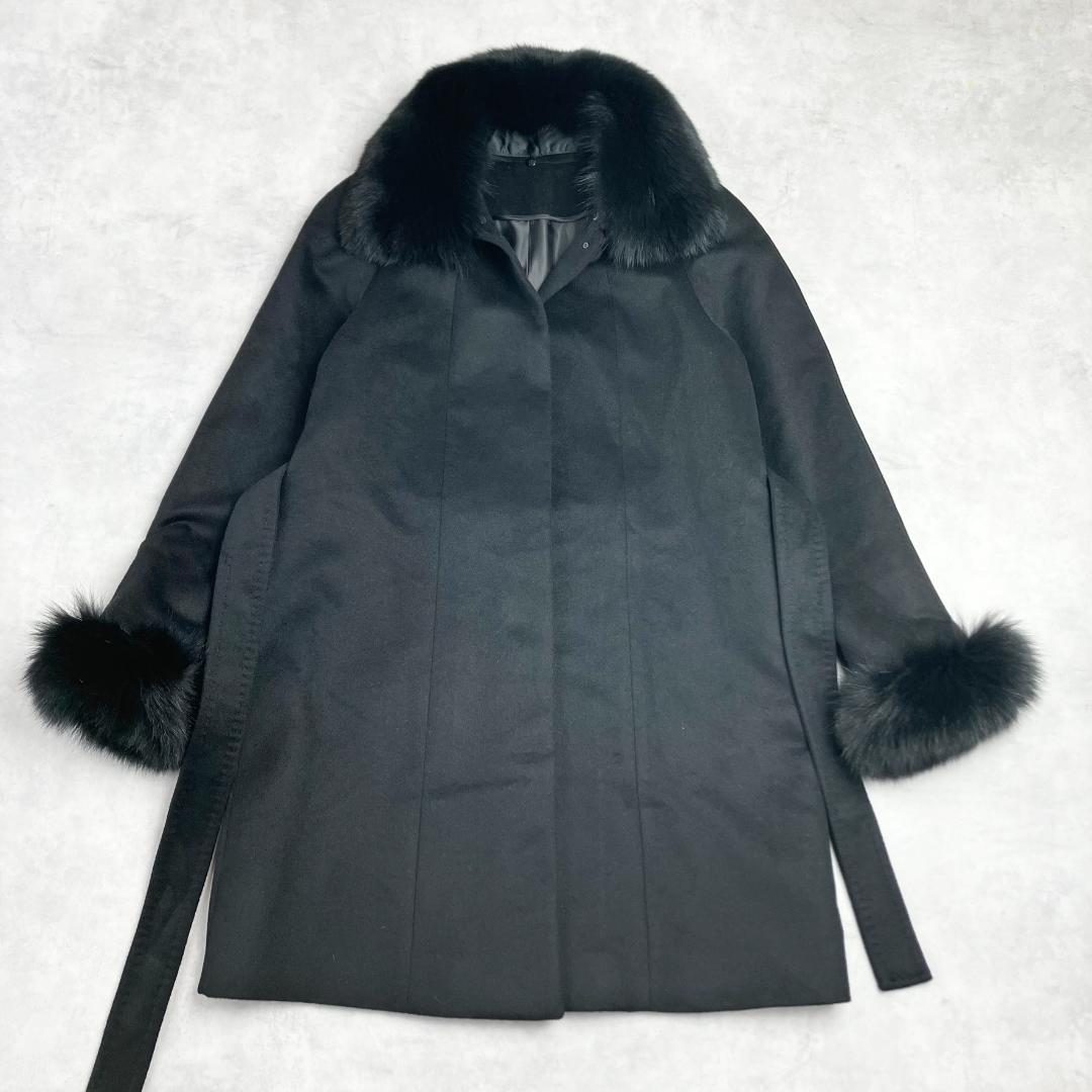 美品　定価11万　カシミヤ100％ブルーフォックスブラックコート　黒　714
