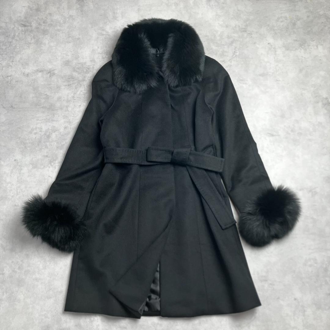 美品　定価11万　カシミヤ100％ブルーフォックスブラックコート　黒　714