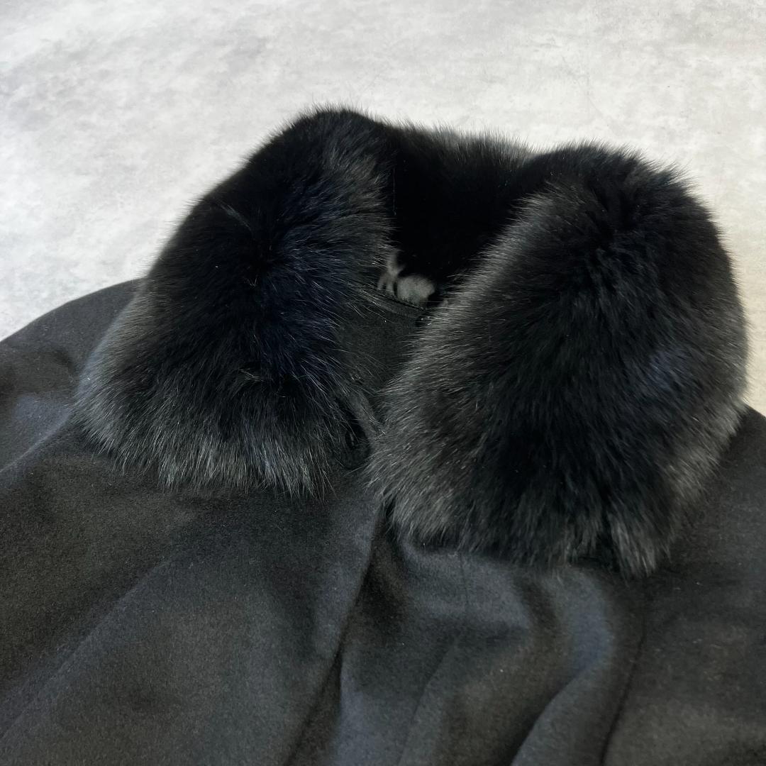 美品　定価11万　カシミヤ100％ブルーフォックスブラックコート　黒　714