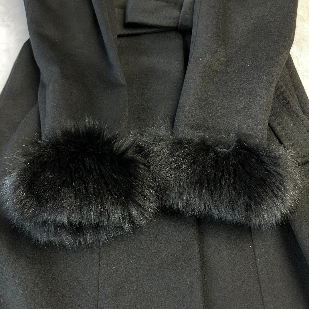 美品　定価11万　カシミヤ100％ブルーフォックスブラックコート　黒　714