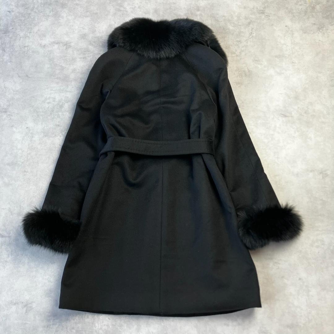 美品　定価11万　カシミヤ100％ブルーフォックスブラックコート　黒　714