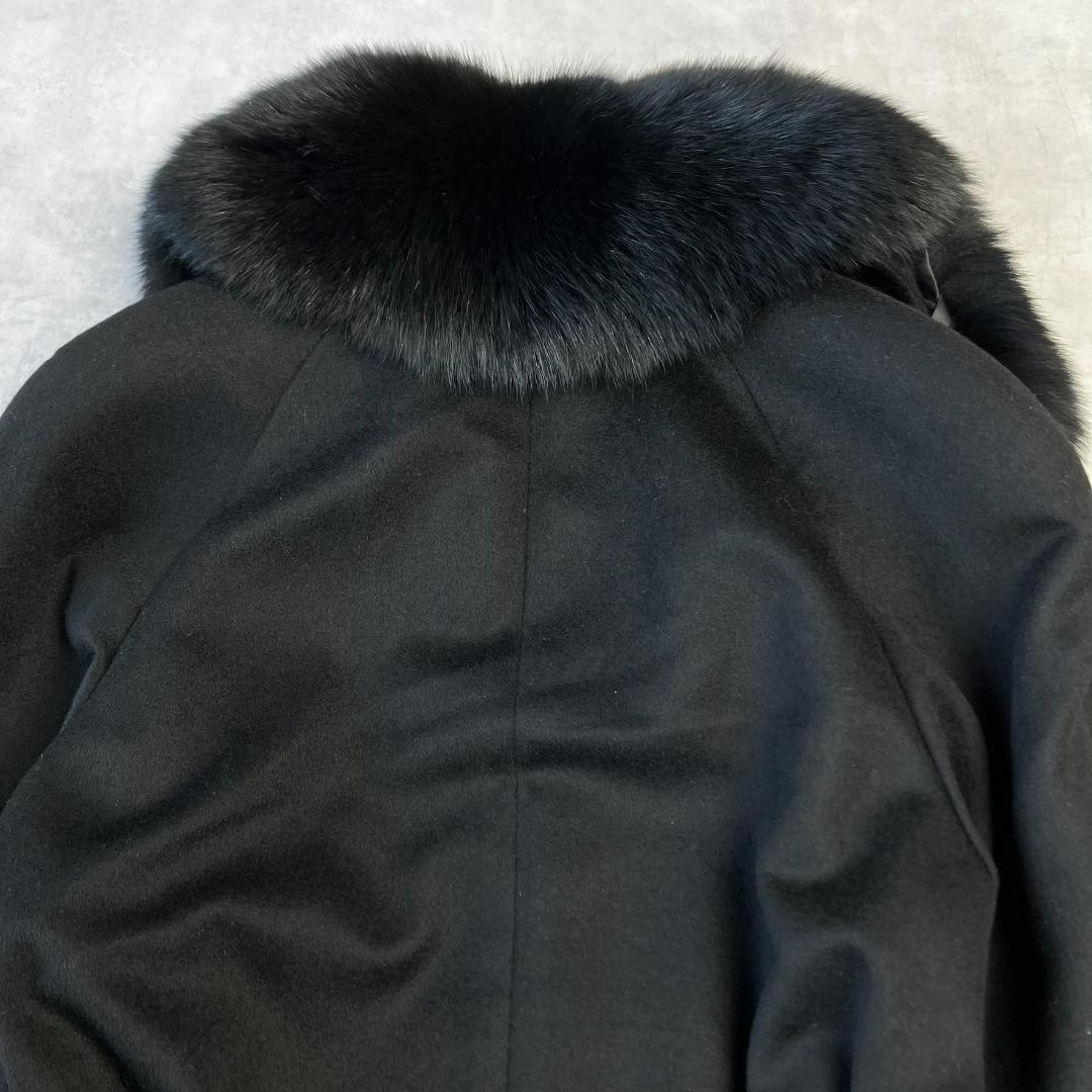 美品　定価11万　カシミヤ100％ブルーフォックスブラックコート　黒　714
