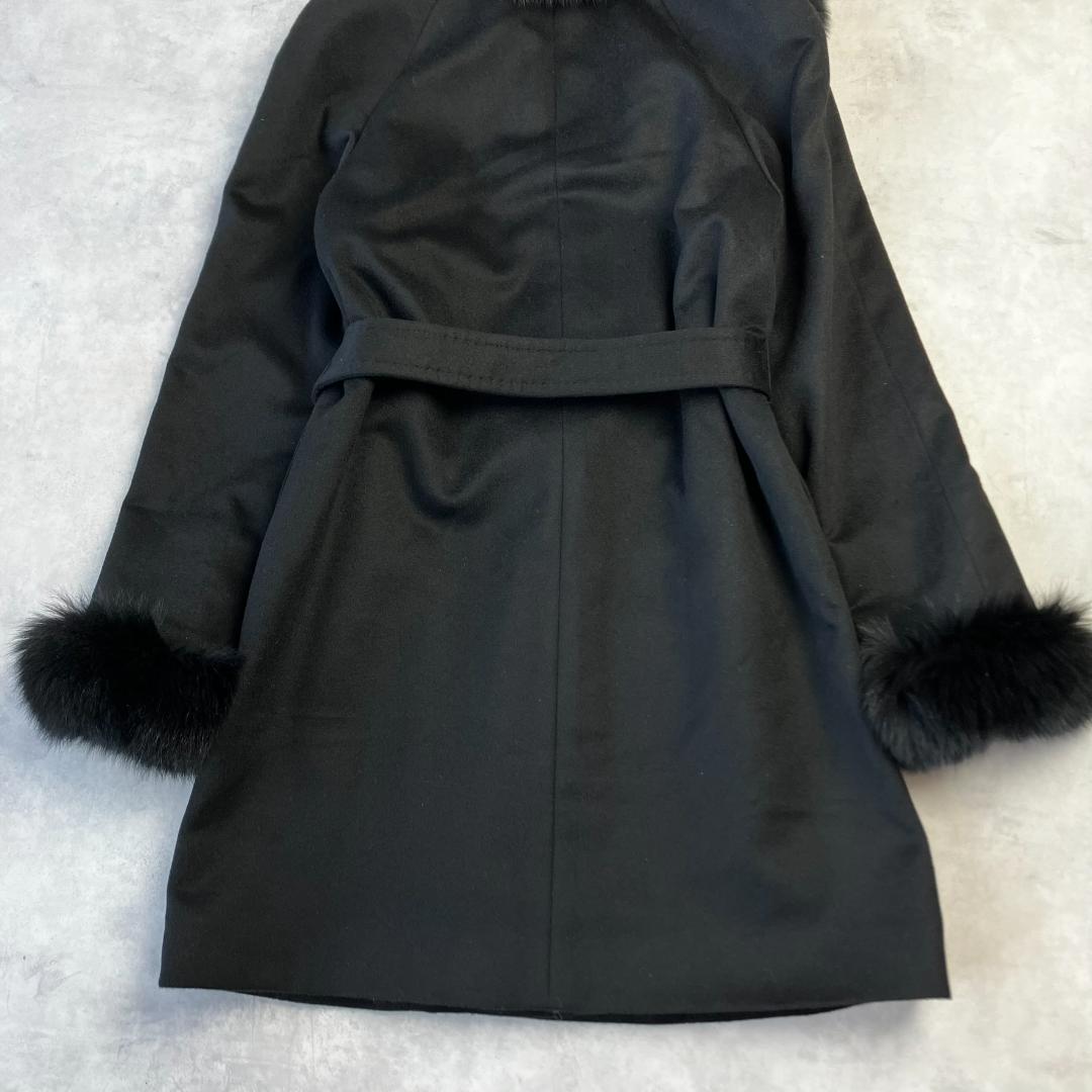 美品　定価11万　カシミヤ100％ブルーフォックスブラックコート　黒　714