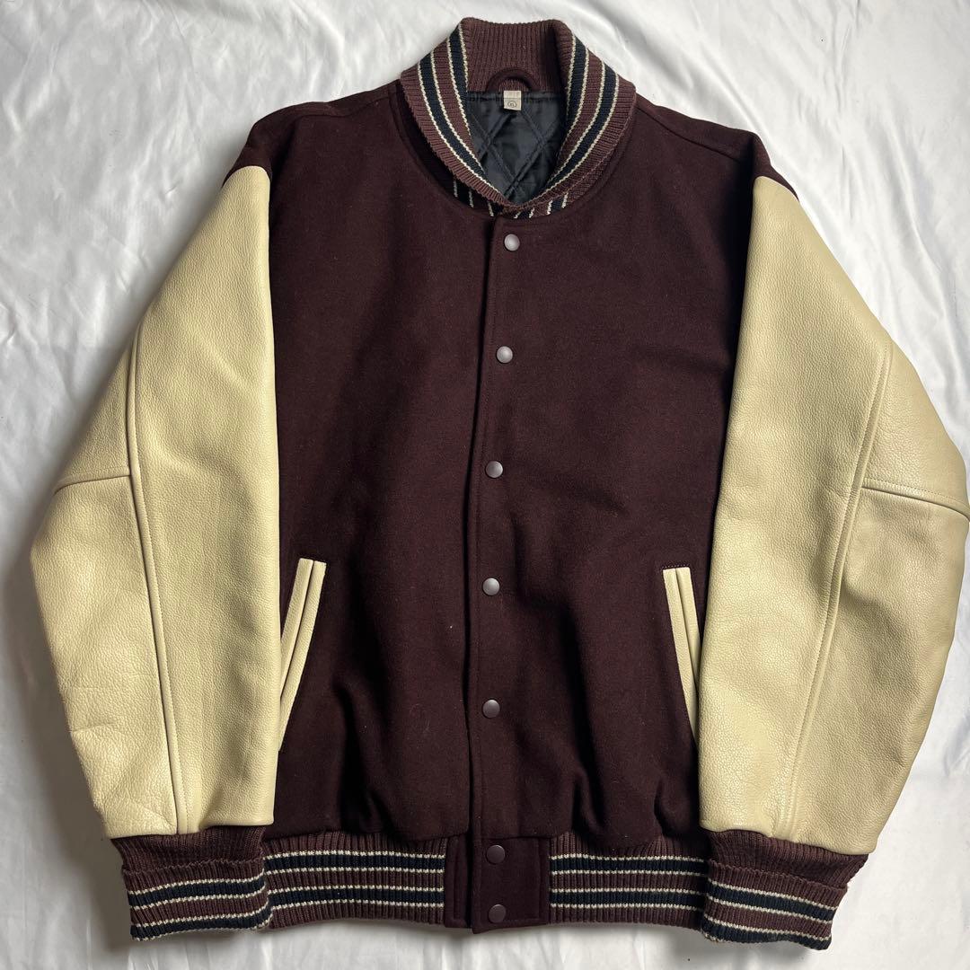 OLD UNIQLO レザー切り替えスタジャン　牛革　XLサイズ　ボルドー