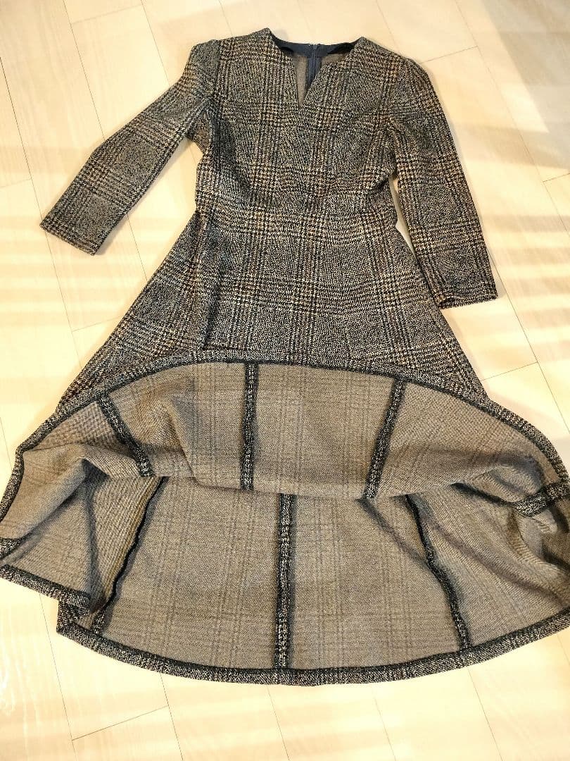 ANAYI　チェック柄ウールフレアドレス