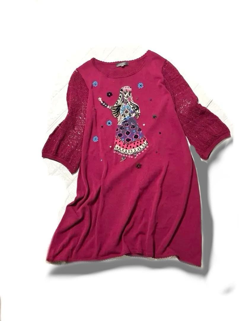 美品　トクコプルミエヴォル ワンピース　ニット　セーター　チュニック　刺繍　花