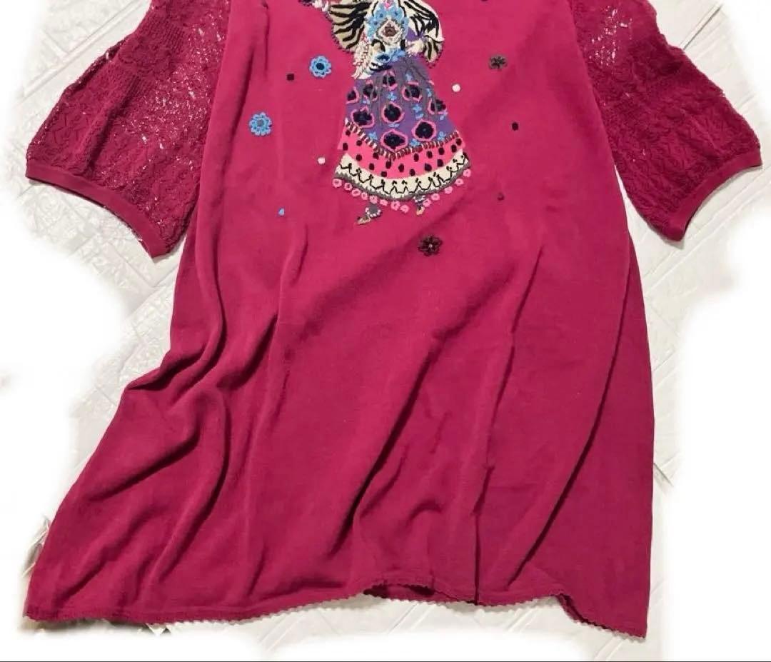 美品　トクコプルミエヴォル ワンピース　ニット　セーター　チュニック　刺繍　花