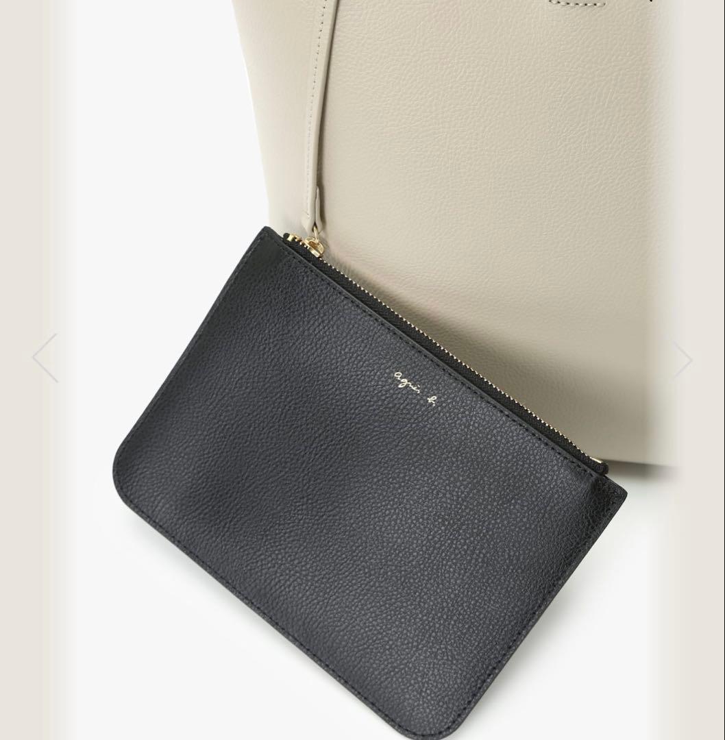 アニエスベー　ベージュ トートバッグ 黒ポーチ付き