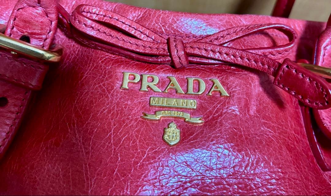 [レア]PRADA リボン ハンド ショルダーバッグ 2wayヴィッテロシャイン