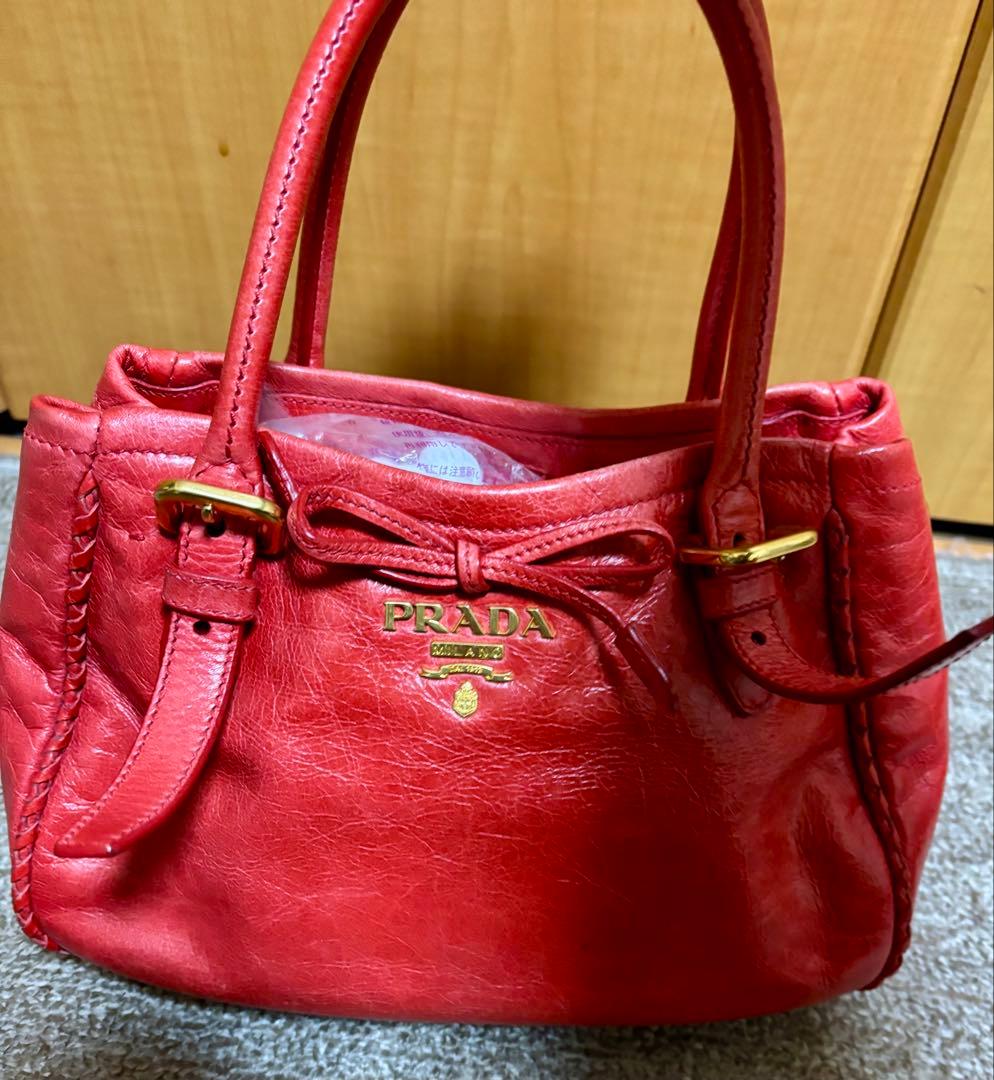 [レア]PRADA リボン ハンド ショルダーバッグ 2wayヴィッテロシャイン