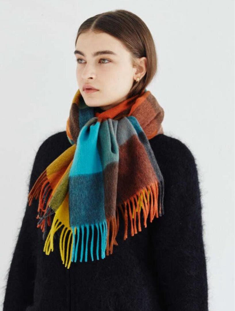 美品 ジョシュアエリス 大盤 ストール マルチ ブロックチェック 50×190