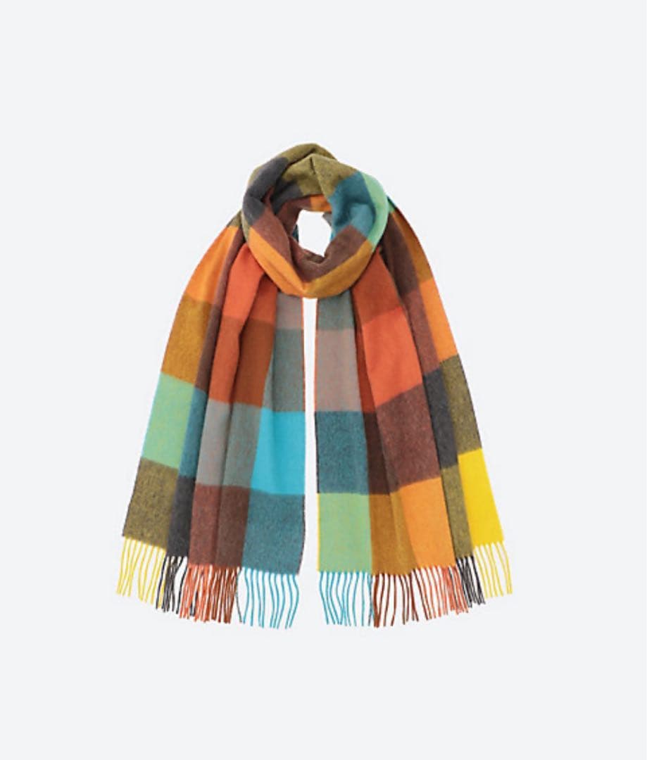 美品 ジョシュアエリス 大盤 ストール マルチ ブロックチェック 50×190