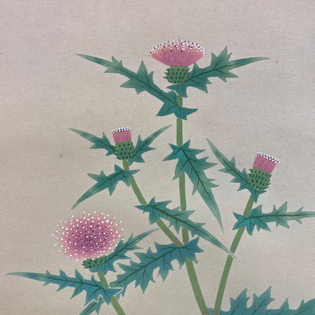 美品 掛け軸2本 中村松雲作 あざみ図、新井月華作 紫陽花に燕図