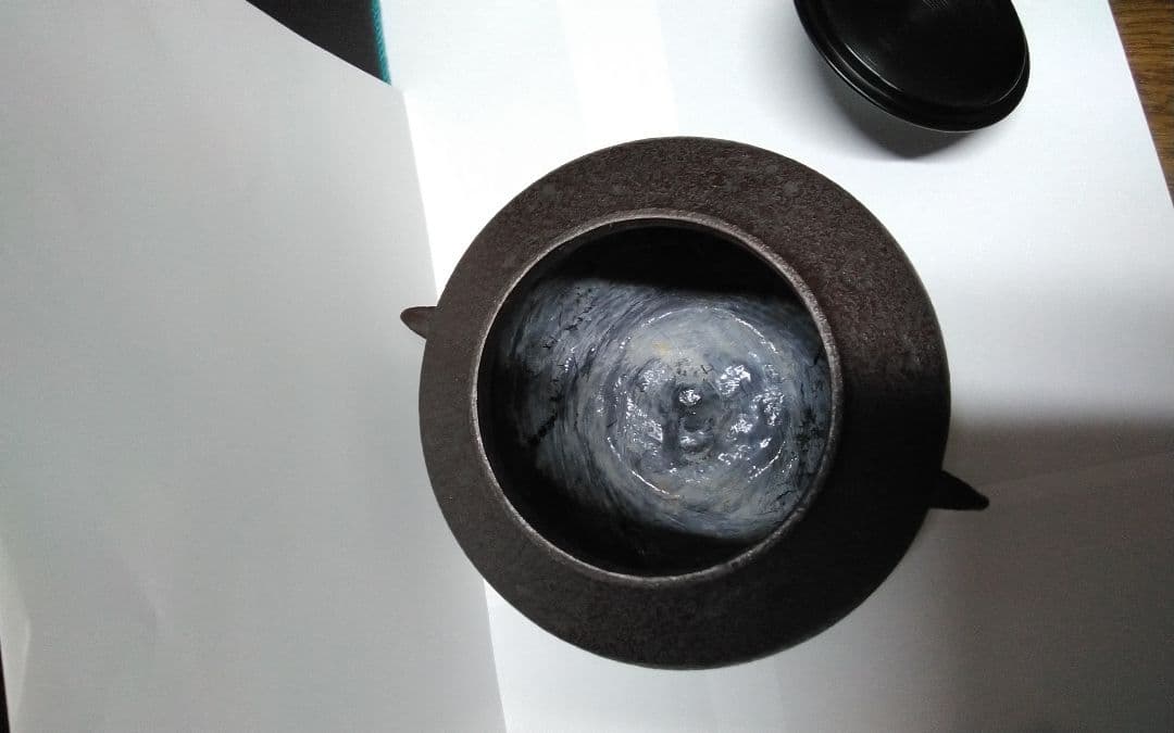 mJu-03.佐藤清光作・小釜・尻張釜・アンティーク・共箱付き