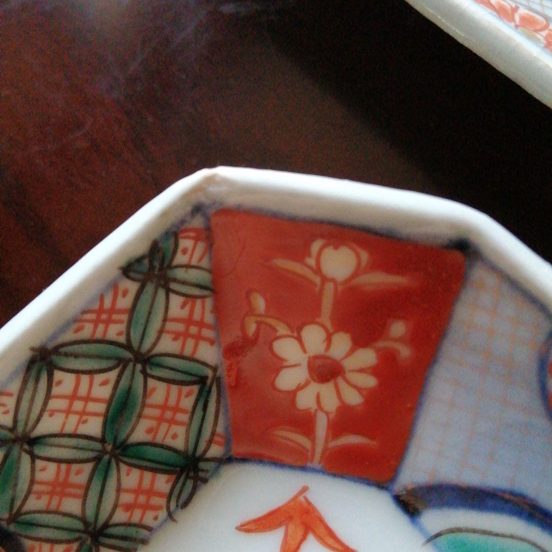 伊万里　錦隅切角皿　5枚　18cm　明治～大正期