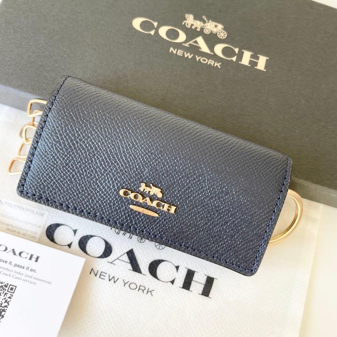 【ほぼ新品】COACH 6 リング キー ケース クロスグレイン レザー