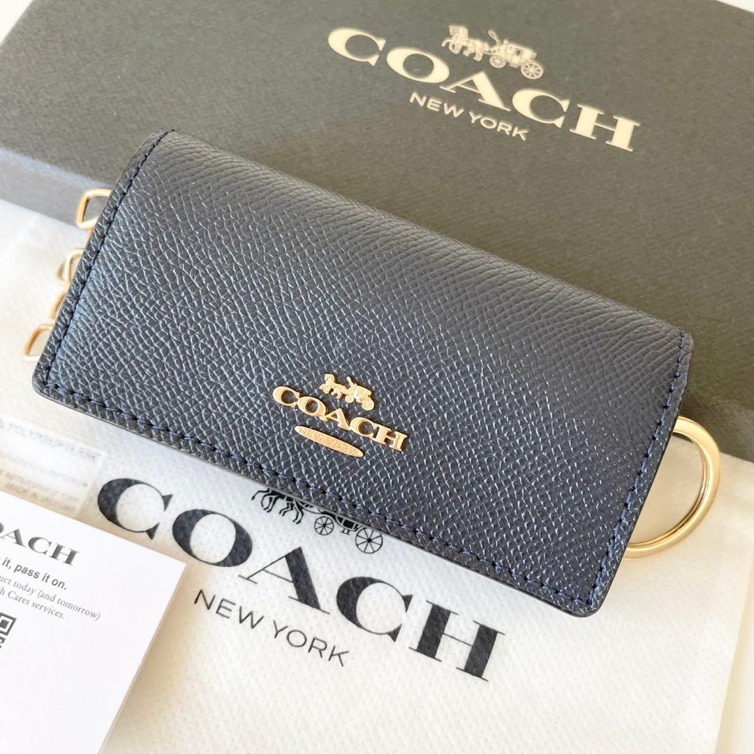 【ほぼ新品】COACH 6 リング キー ケース クロスグレイン レザー