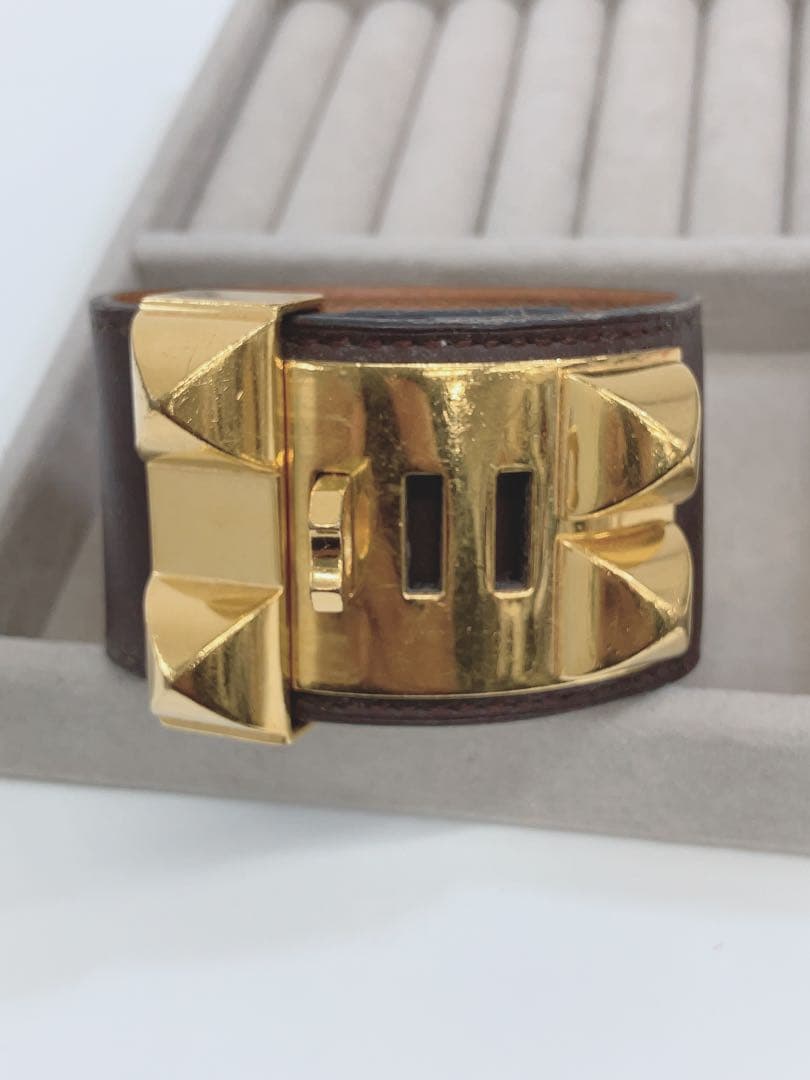 ★HERMES コリエドシアン ブレスレット レザー バングル ゴールド金具