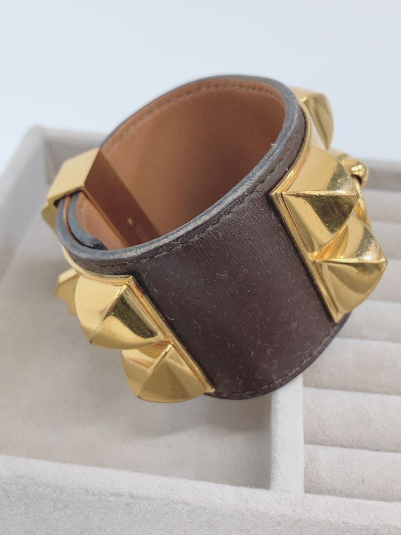 ★HERMES コリエドシアン ブレスレット レザー バングル ゴールド金具