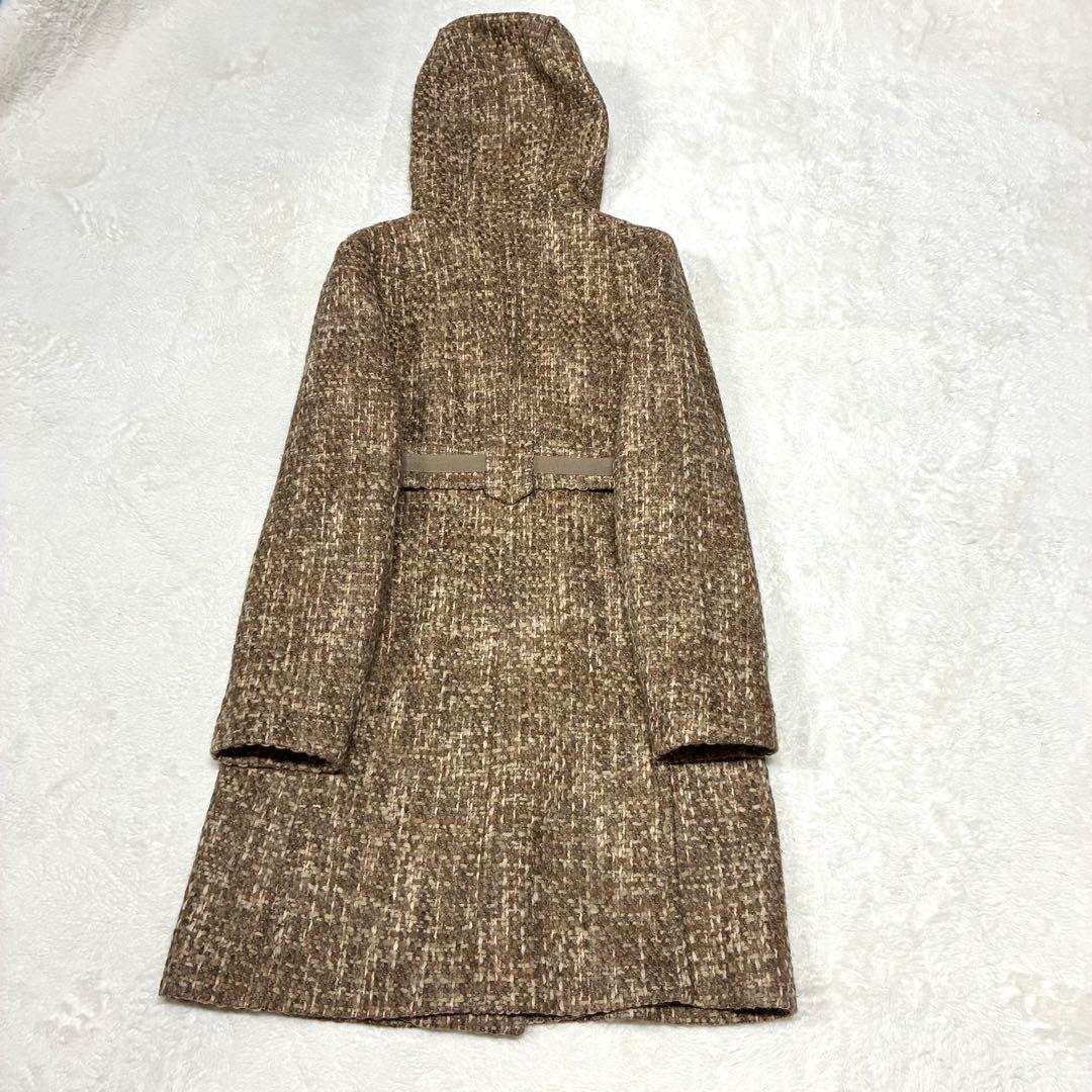 マックスマーラ モヘア アルパカ混 ミックスツイードフーデットコート 36