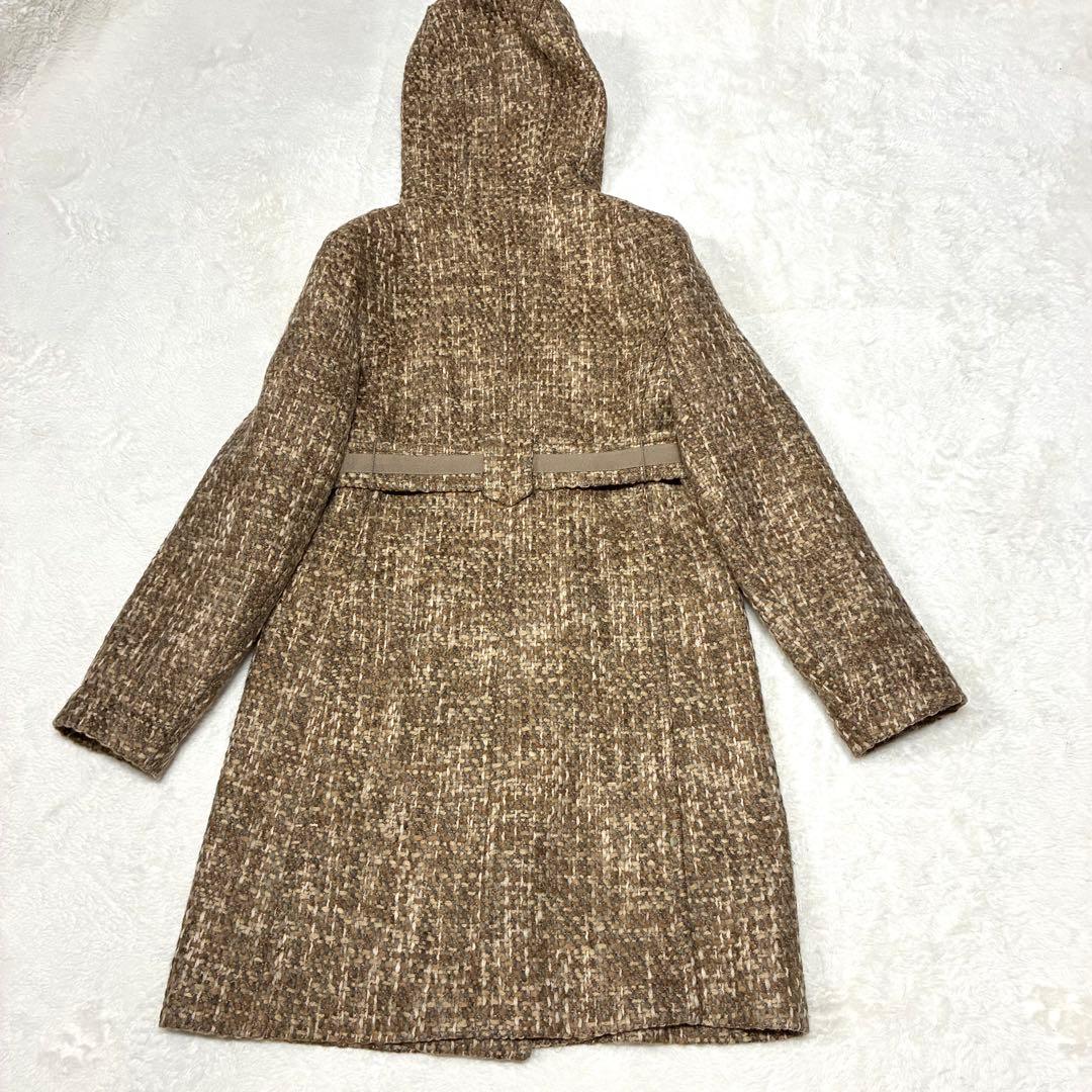 マックスマーラ モヘア アルパカ混 ミックスツイードフーデットコート 36