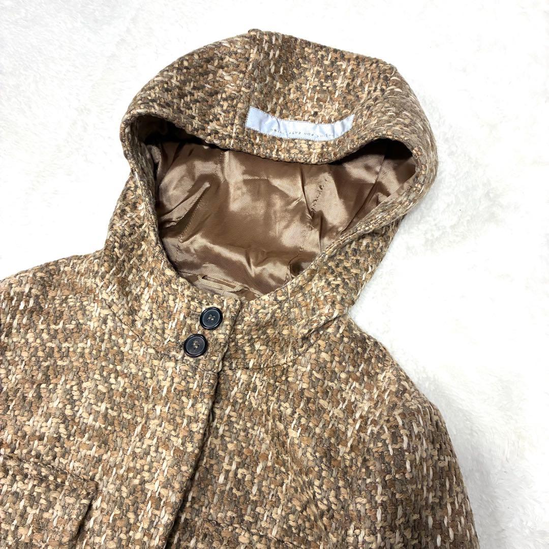 マックスマーラ モヘア アルパカ混 ミックスツイードフーデットコート 36