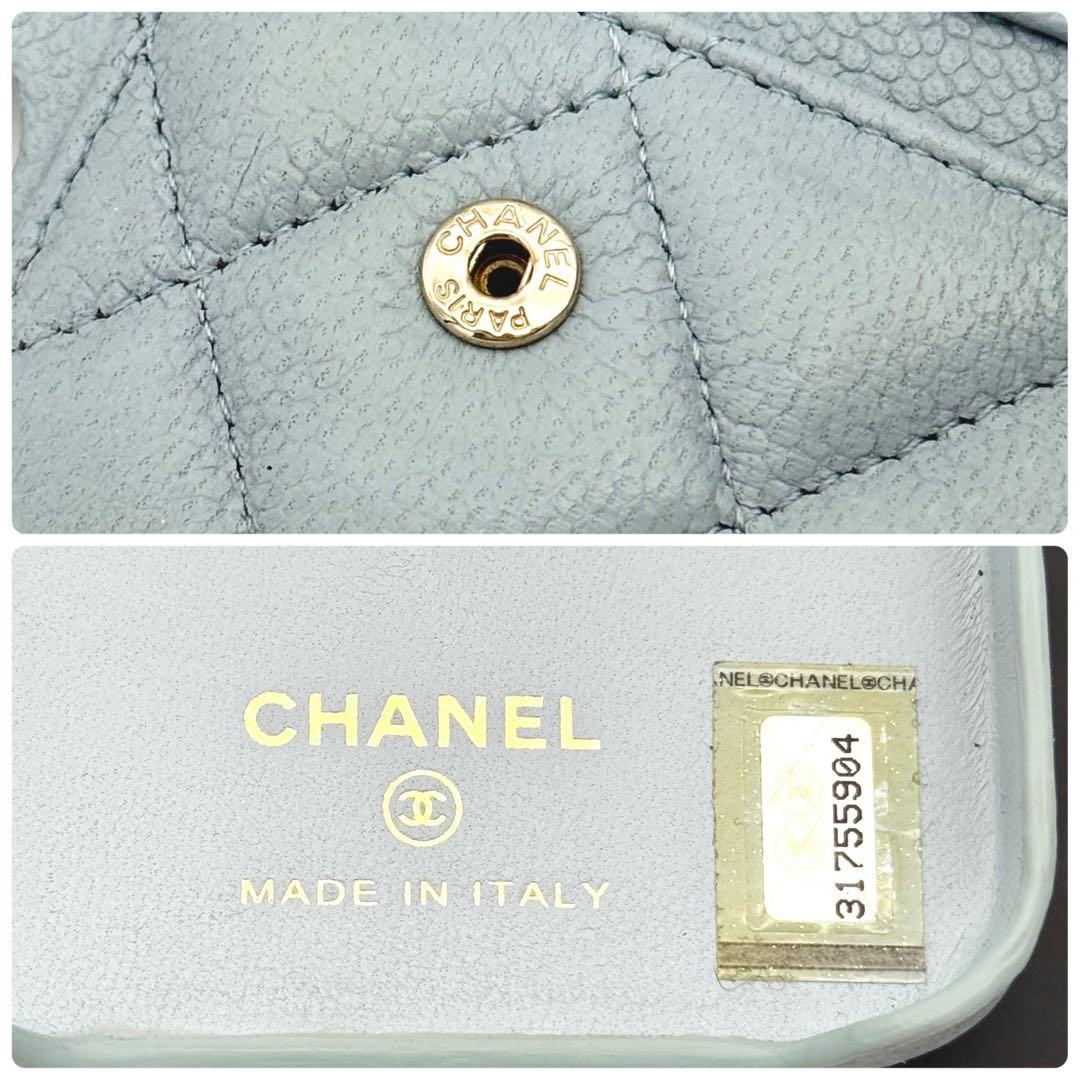 CHANEL キャビアスキン iPhone 13 Pro ケース マトラッセ 青