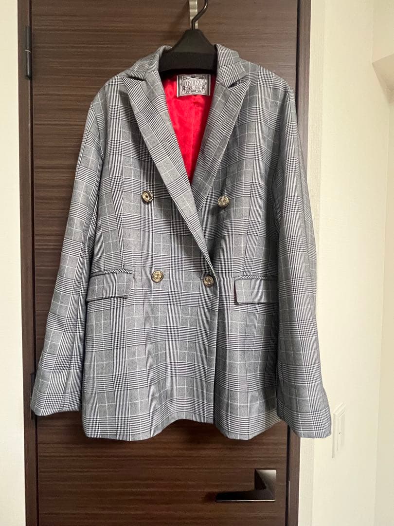 【美品】人気 Doss Diosas チェックジャケット 赤裏地 38