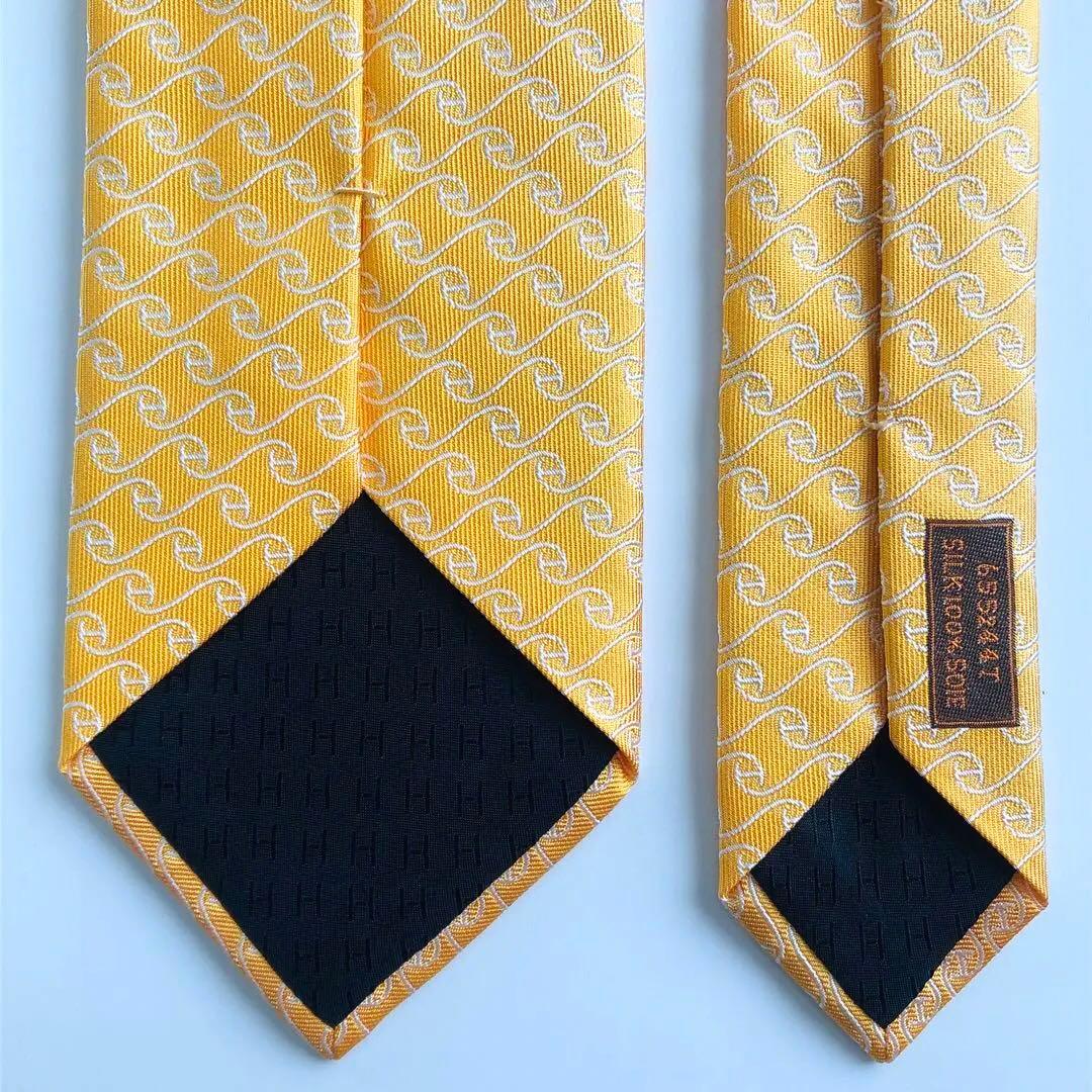 HERMES ネクタイ 紋章柄 オレンジ