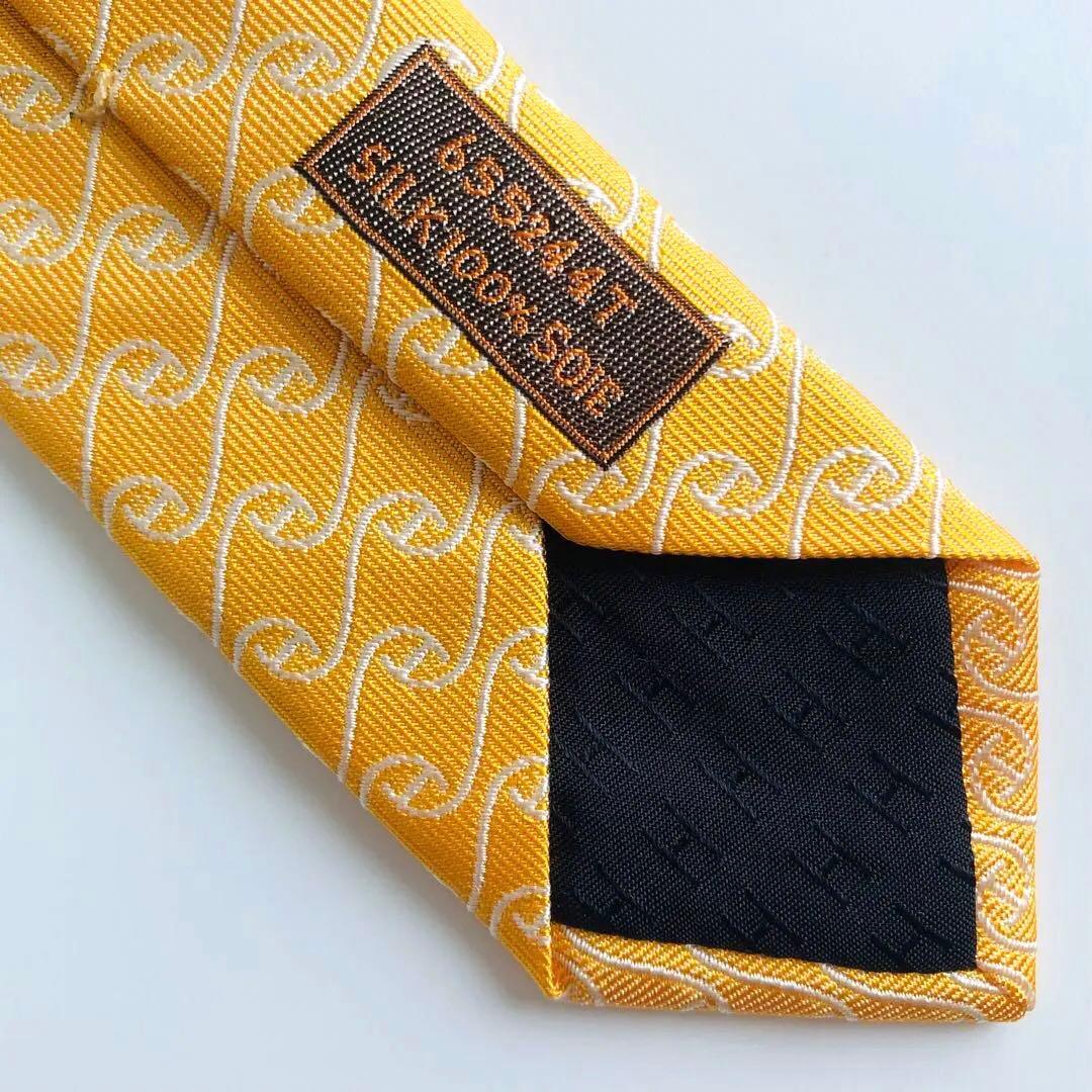 HERMES ネクタイ 紋章柄 オレンジ