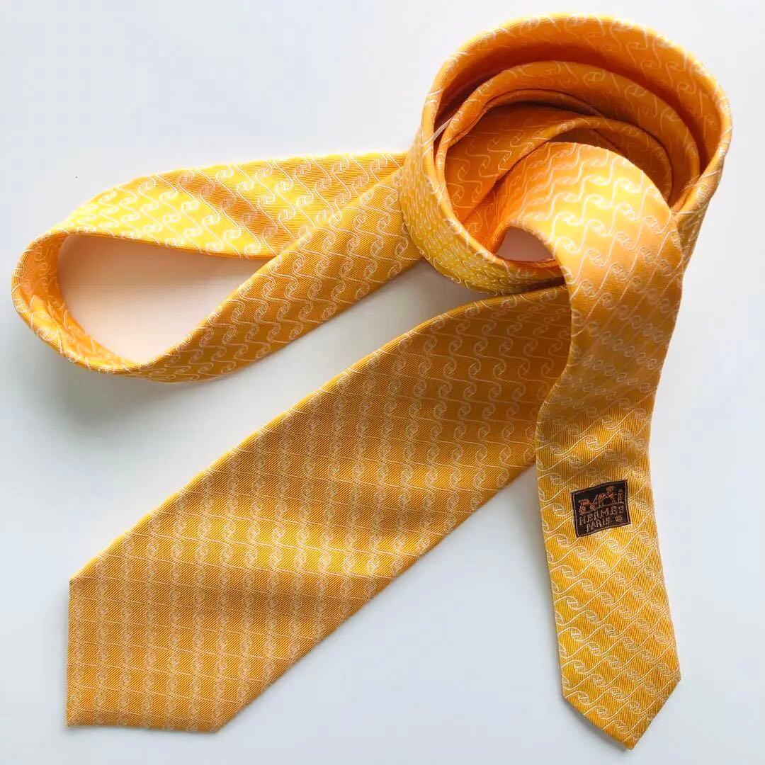 HERMES ネクタイ 紋章柄 オレンジ