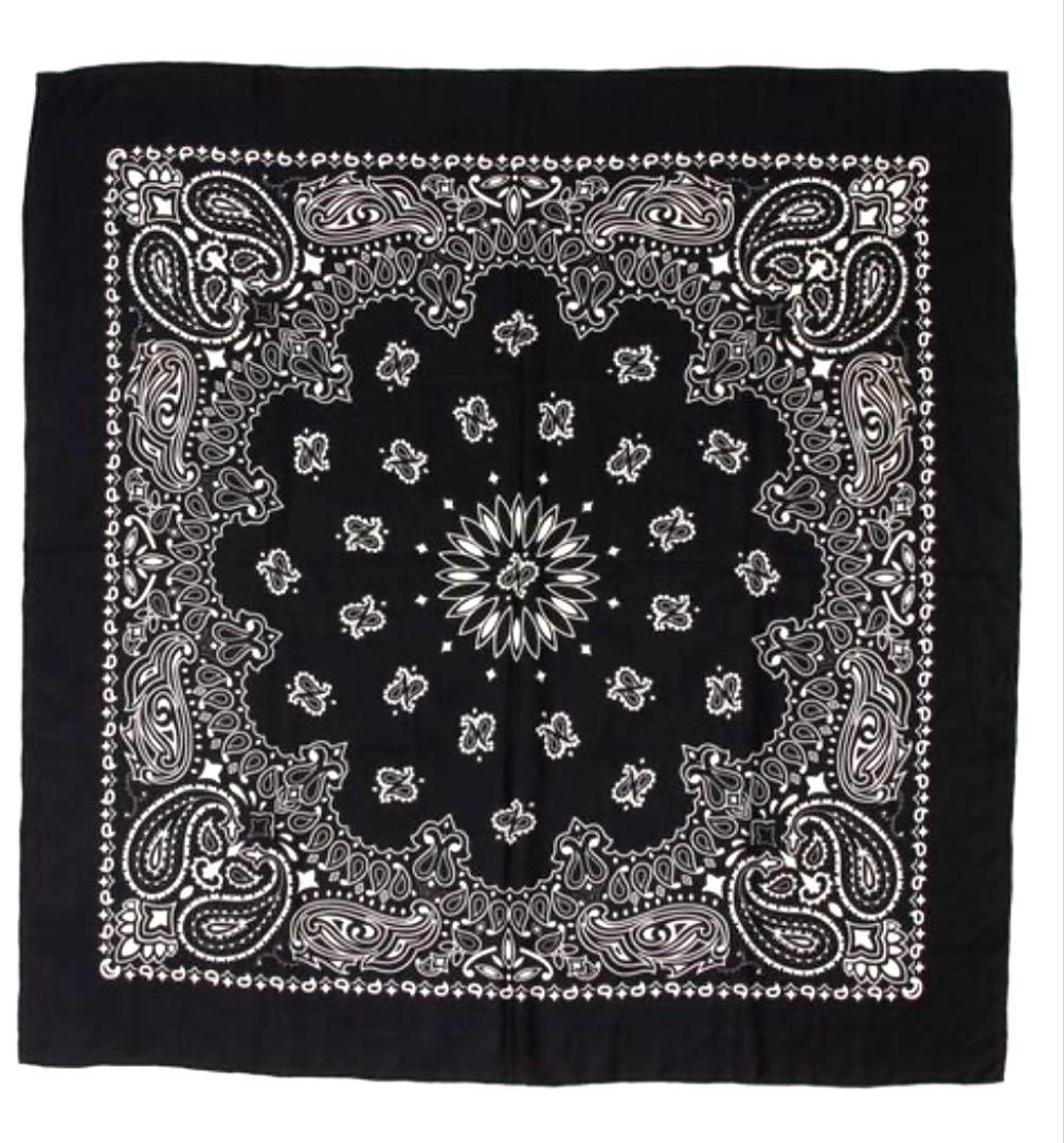 レア　MANIPURI シルク108 バンダナ　ペイズリー　大判ストール　黒