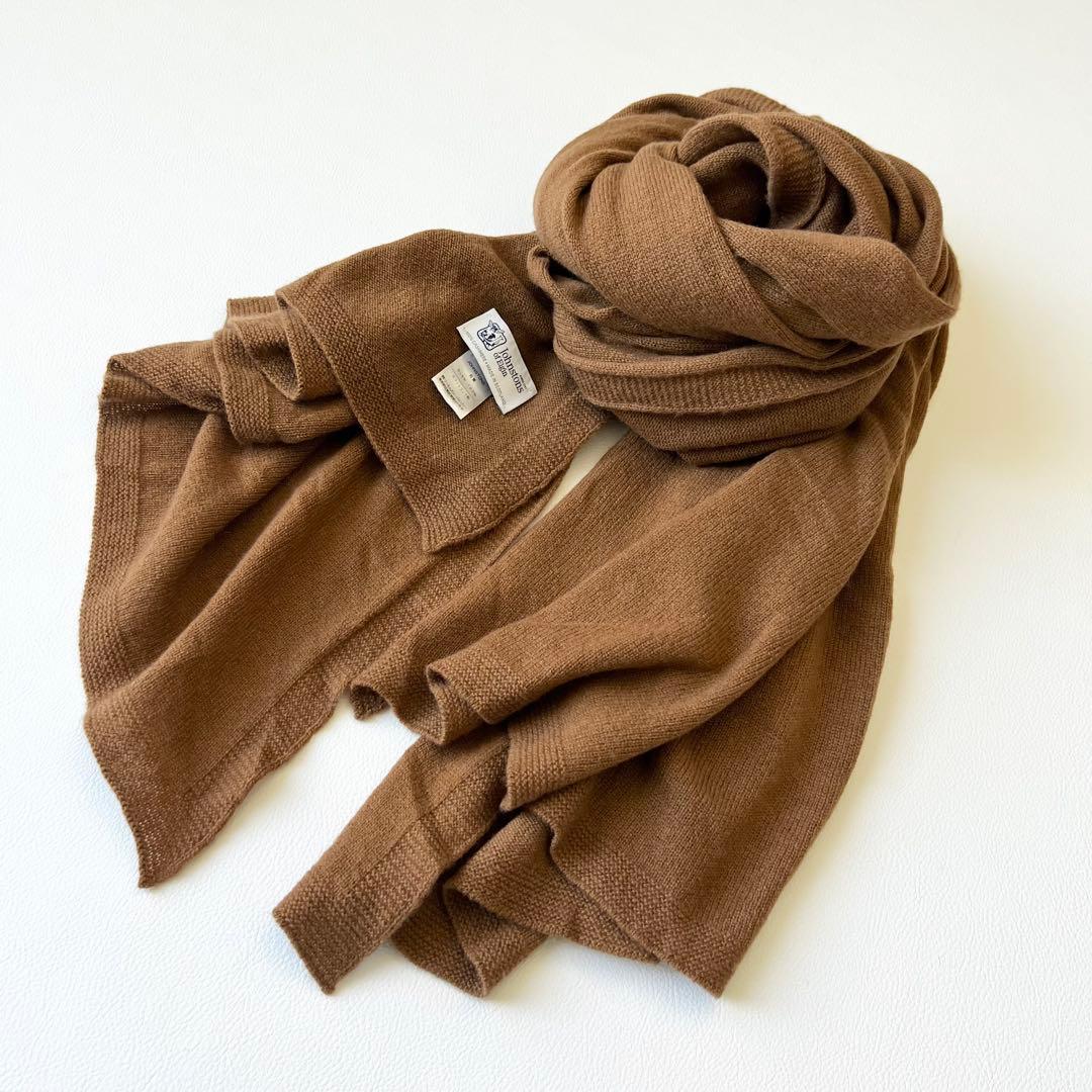 3205【美品】ジョンストンズ　大判ストール 薄手 カシミヤ100％ ブラウン