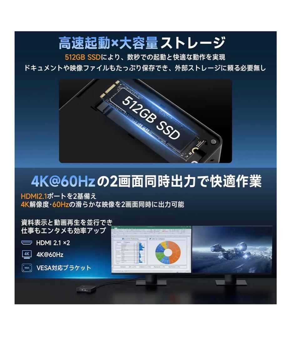 ミニPC 12GB RAM 512GB SSD Windows11 美品