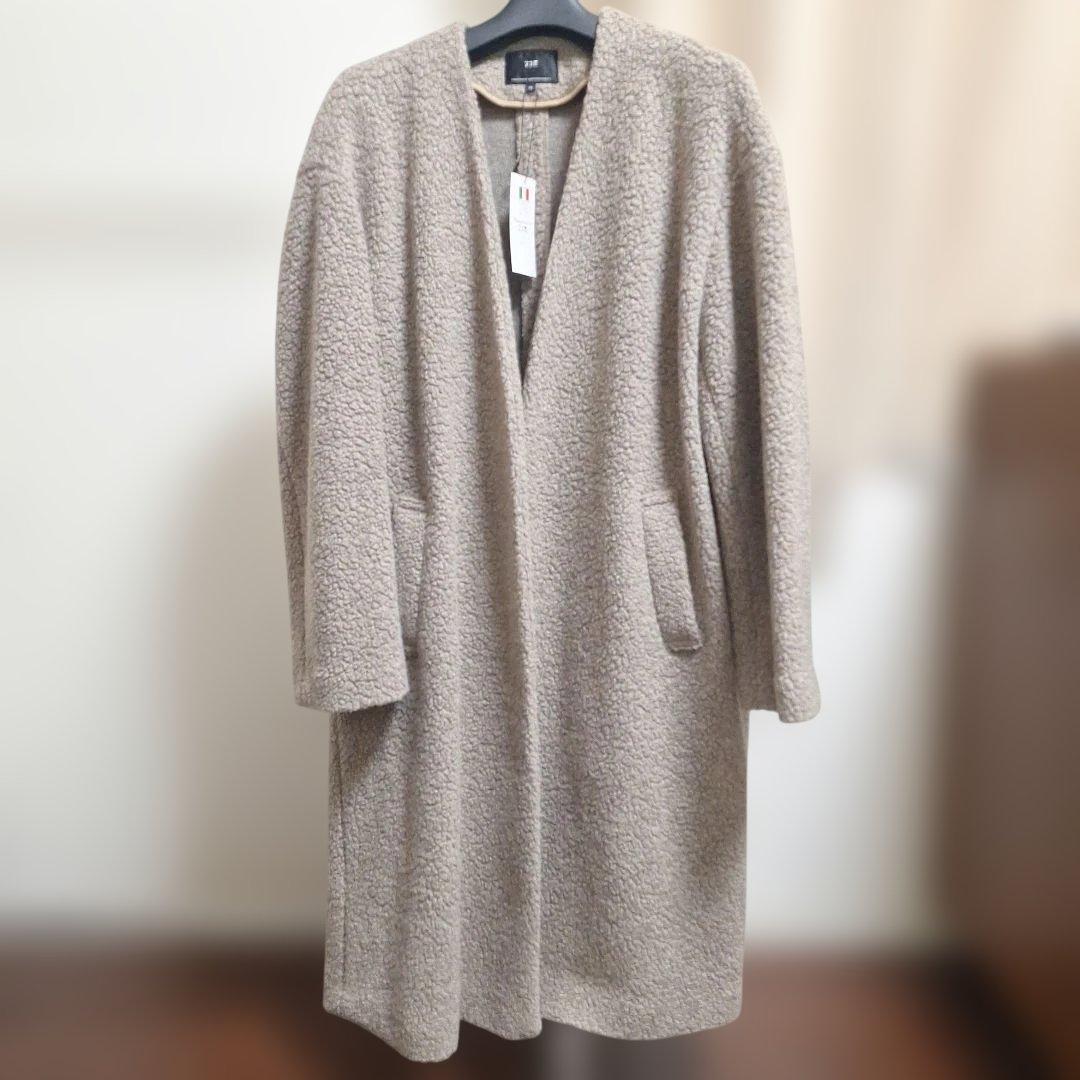 めぐ【新品タグ付】23区　ボアジャージーノーカラーコート　38