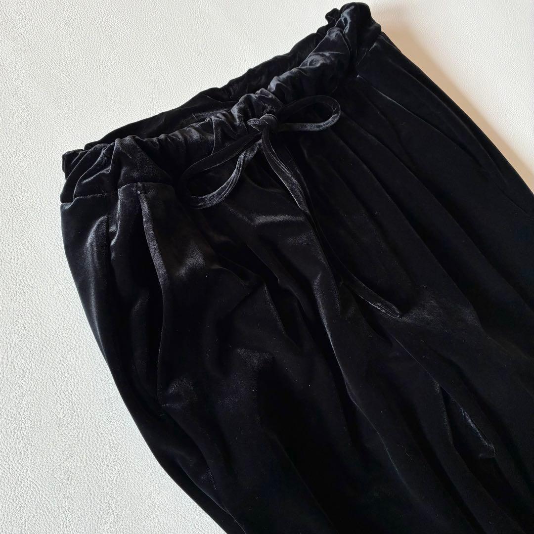 OHGA オーガ　ベロアパンツ　ドロストパンツ　ブラック　S