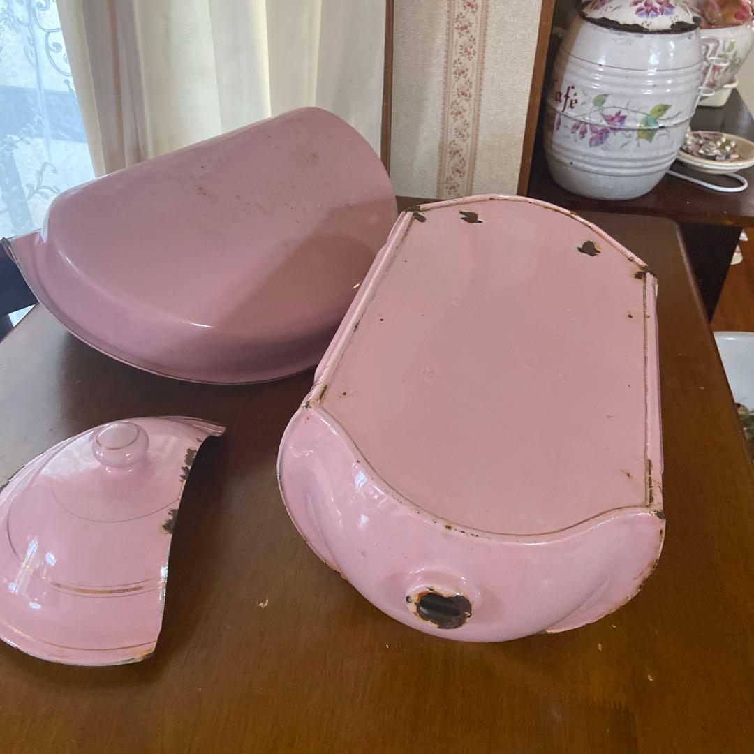 土日日曜日お値下げアンティークフランスホーローファウンテンピンク